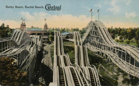 Old photograph of the Derby Racer at Euclid Beach Park