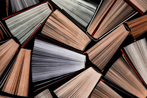 overhead view of books